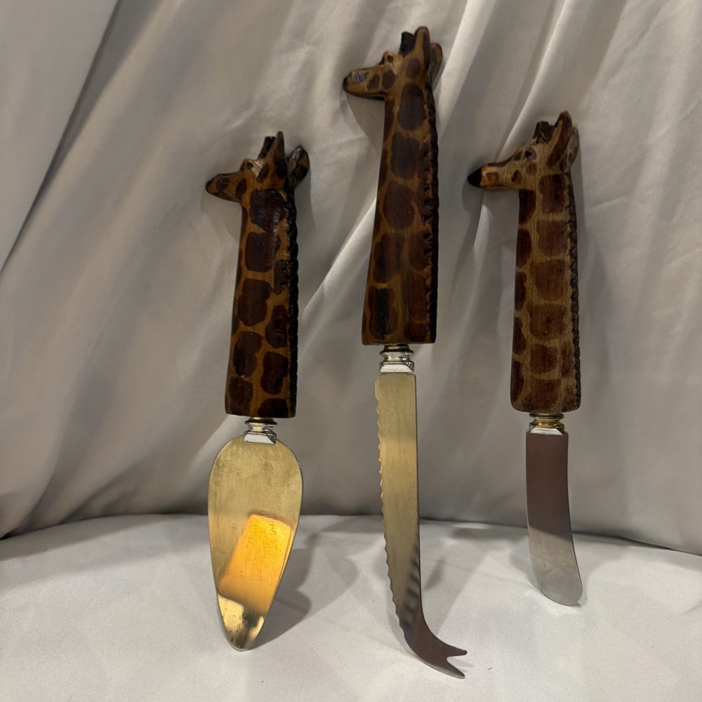 Vintage Giraffe Handle Cheese Knife Set 3pc Stainless‎ Steel Sheffield England - Picture 3 of 5